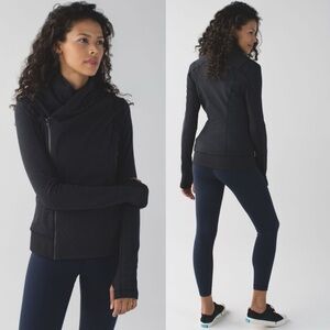 Lululemon Bhakti Yoga Jacket Luon Pique Black Dark Slate Coat Full Zip Sz 4